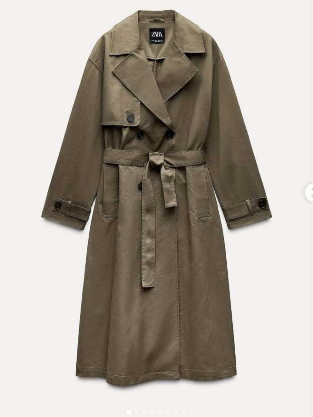 ZARA Double Breasted Timeless Belted Trench Coat in Khaki Size Medium